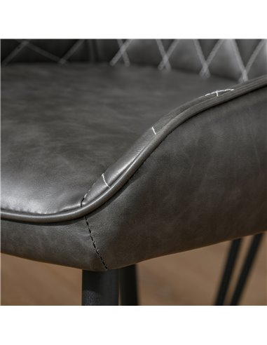 HOMCOM Retro Dining Chair Set of 2, PU Leather Upholstered Side Chairs for Kitchen Living Room with Metal Legs, Grey 835-377V71G