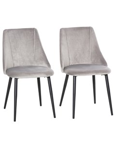 HOMCOM Dining Chairs Set of 2, Modern Upholstered Velvet-Touch Fabric Accent High Back Chairs with Metal Legs, Grey 835-380V71LG