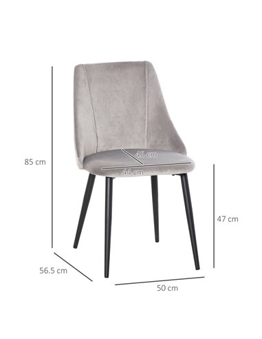 HOMCOM Dining Chairs Set of 2, Modern Upholstered Velvet-Touch Fabric Accent High Back Chairs with Metal Legs, Grey 835-380V71LG