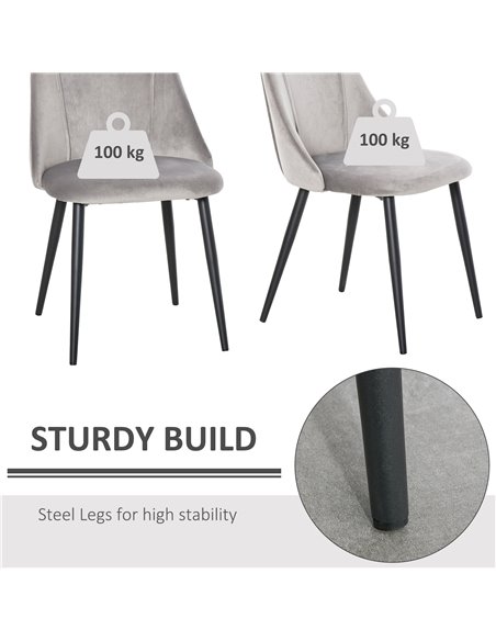 HOMCOM Dining Chairs Set of 2, Modern Upholstered Velvet-Touch Fabric Accent High Back Chairs with Metal Legs, Grey 835-380V71LG - pic 69014 | FastDaddyshop