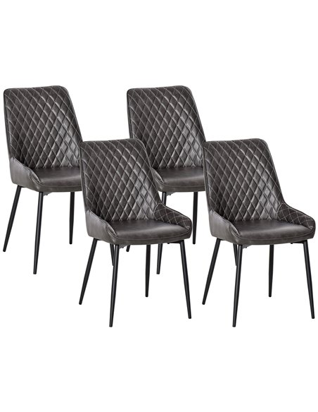 HOMCOM Retro Dining Chair Set of 4, PU Leather Upholstered Side Chairs for Kitchen Living Room with Metal Legs, Grey 835-P080 - pic 69028 | FastDaddyshop