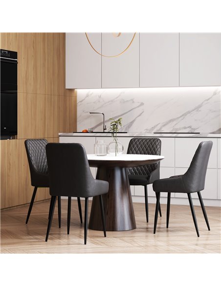 HOMCOM Retro Dining Chair Set of 4, PU Leather Upholstered Side Chairs for Kitchen Living Room with Metal Legs, Grey 835-P080 - pic 69029 | FastDaddyshop