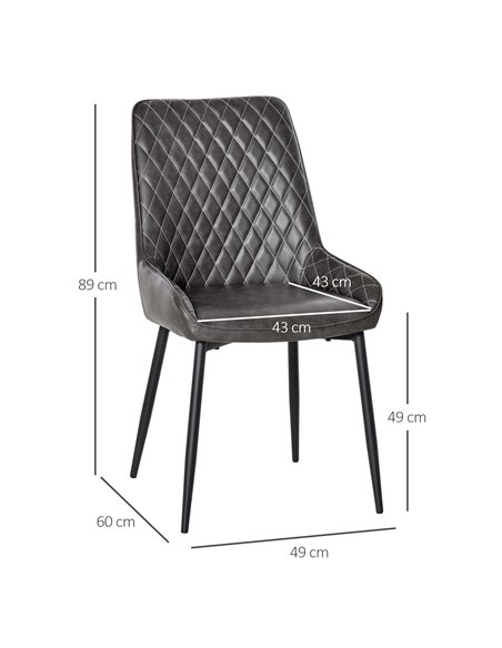 HOMCOM Retro Dining Chair Set of 4, PU Leather Upholstered Side Chairs for Kitchen Living Room with Metal Legs, Grey 835-P080 - pic 69030 | FastDaddyshop