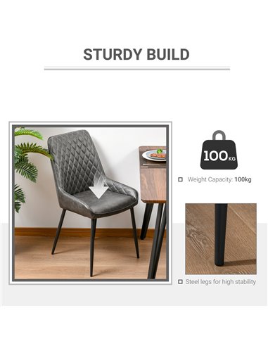 HOMCOM Retro Dining Chair Set of 4, PU Leather Upholstered Side Chairs for Kitchen Living Room with Metal Legs, Grey 835-P080
