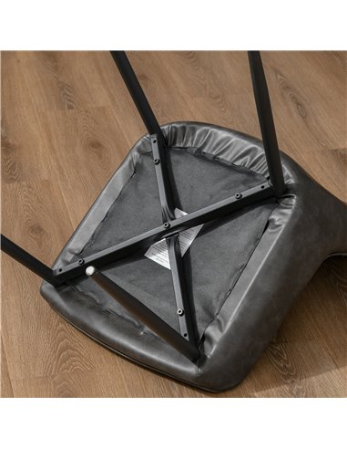 HOMCOM Retro Dining Chair Set of 4, PU Leather Upholstered Side Chairs for Kitchen Living Room with Metal Legs, Grey 835-P080