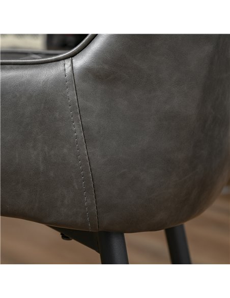 HOMCOM Retro Dining Chair Set of 4, PU Leather Upholstered Side Chairs for Kitchen Living Room with Metal Legs, Grey 835-P080 - pic 69036 | FastDaddyshop