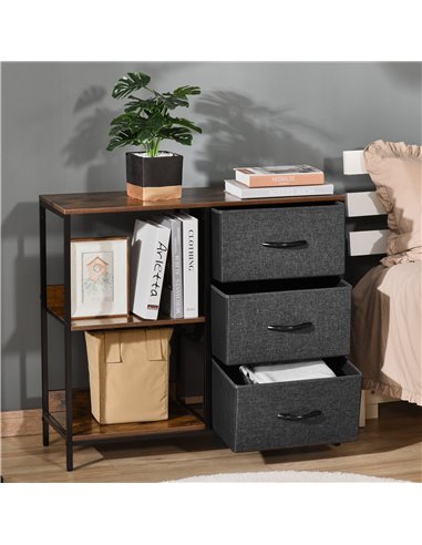 HOMCOM Chest of Drawers Storage  Dresser Cabinet Organizer with 3 Fabric Drawers and 2 Display Shelves for Living Room, Bedroom,