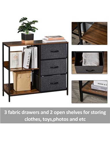 HOMCOM Chest of Drawers Storage  Dresser Cabinet Organizer with 3 Fabric Drawers and 2 Display Shelves for Living Room, Bedroom,