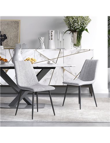HOMCOM Grey Dining Chairs of 2, Modern Kitchen Chairs with Linen-touch Upholstery and Steel Legs for Living Room, Bedroom, Grey 