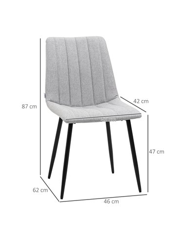HOMCOM Grey Dining Chairs of 2, Modern Kitchen Chairs with Linen-touch Upholstery and Steel Legs for Living Room, Bedroom, Grey 