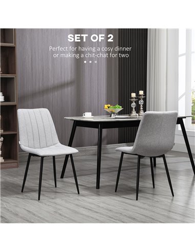 HOMCOM Grey Dining Chairs of 2, Modern Kitchen Chairs with Linen-touch Upholstery and Steel Legs for Living Room, Bedroom, Grey 