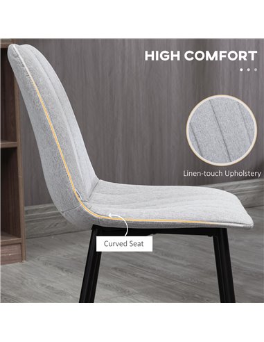 HOMCOM Grey Dining Chairs of 2, Modern Kitchen Chairs with Linen-touch Upholstery and Steel Legs for Living Room, Bedroom, Grey 
