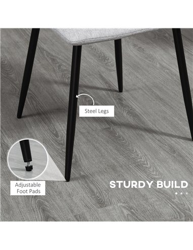 HOMCOM Grey Dining Chairs of 2, Modern Kitchen Chairs with Linen-touch Upholstery and Steel Legs for Living Room, Bedroom, Grey 