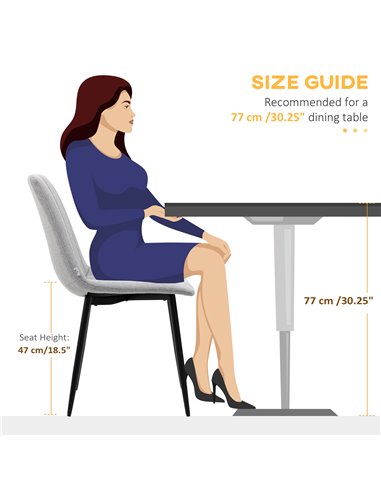 HOMCOM Grey Dining Chairs of 2, Modern Kitchen Chairs with Linen-touch Upholstery and Steel Legs for Living Room, Bedroom, Grey 