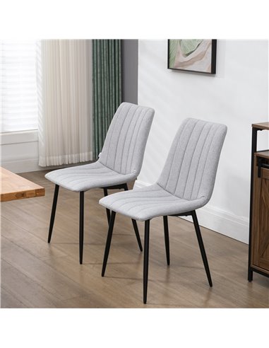 HOMCOM Grey Dining Chairs of 2, Modern Kitchen Chairs with Linen-touch Upholstery and Steel Legs for Living Room, Bedroom, Grey 