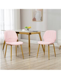 HOMCOM Velvet Dining Chairs Set of 2, 2 Piece Dining Room Chairs with Backrest, Padded Seat and Steel Legs, Pink 83A-020V70PK 2
