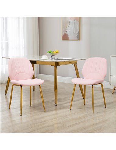 HOMCOM Velvet Dining Chairs Set of 2, 2 Piece Dining Room Chairs with Backrest, Padded Seat and Steel Legs, Pink 83A-020V70PK