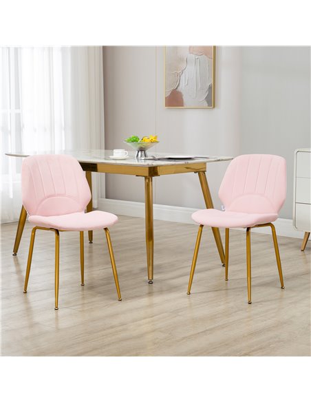 HOMCOM Velvet Dining Chairs Set of 2, 2 Piece Dining Room Chairs with Backrest, Padded Seat and Steel Legs, Pink 83A-020V70PK - pic 69074 | FastDaddyshop
