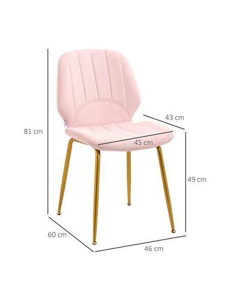 HOMCOM Velvet Dining Chairs Set of 2, 2 Piece Dining Room Chairs with Backrest, Padded Seat and Steel Legs, Pink 83A-020V70PK - pic 69075 | FastDaddyshop
