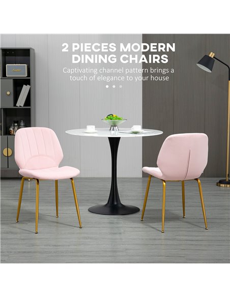 HOMCOM Velvet Dining Chairs Set of 2, 2 Piece Dining Room Chairs with Backrest, Padded Seat and Steel Legs, Pink 83A-020V70PK - pic 69076 | FastDaddyshop