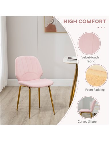 HOMCOM Velvet Dining Chairs Set of 2, 2 Piece Dining Room Chairs with Backrest, Padded Seat and Steel Legs, Pink 83A-020V70PK