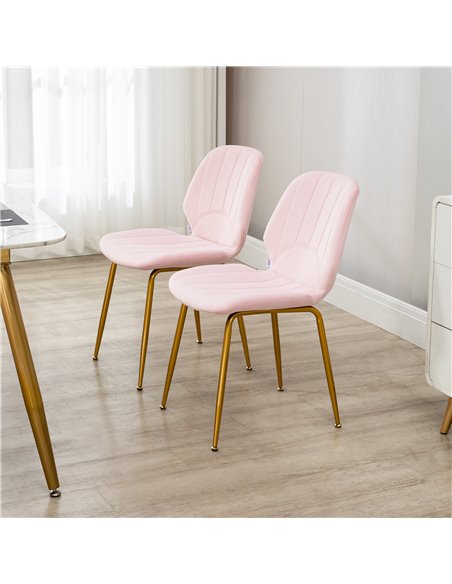 HOMCOM Velvet Dining Chairs Set of 2, 2 Piece Dining Room Chairs with Backrest, Padded Seat and Steel Legs, Pink 83A-020V70PK - pic 69079 | FastDaddyshop