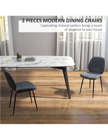 HOMCOM Velvet Dining Chairs Set of 2, 2 Piece Dining Room Chairs with Backrest, Padded Seat and Steel Legs, Dark Grey 83A-020V70