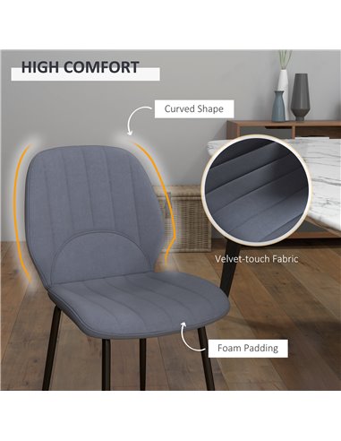 HOMCOM Velvet Dining Chairs Set of 2, 2 Piece Dining Room Chairs with Backrest, Padded Seat and Steel Legs, Dark Grey 83A-020V70