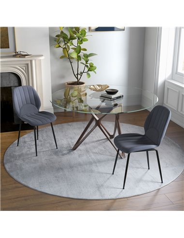HOMCOM Velvet Dining Chairs Set of 2, 2 Piece Dining Room Chairs with Backrest, Padded Seat and Steel Legs, Dark Grey 83A-020V70