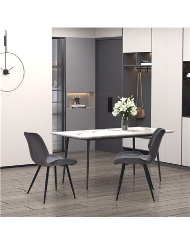 HOMCOM Set of 2 Dining Chairs, Grey PU Leather Upholstered Kitchen Chairs with Moulded Padded Seat, Steel Frame for Dining Room 