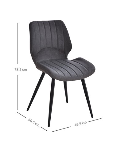 HOMCOM Set of 2 Dining Chairs, Grey PU Leather Upholstered Kitchen Chairs with Moulded Padded Seat, Steel Frame for Dining Room 