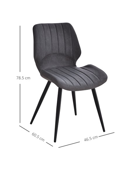 HOMCOM Set of 2 Dining Chairs, Grey PU Leather Upholstered Kitchen Chairs with Moulded Padded Seat, Steel Frame for Dining Room  - pic 69102 | FastDaddyshop