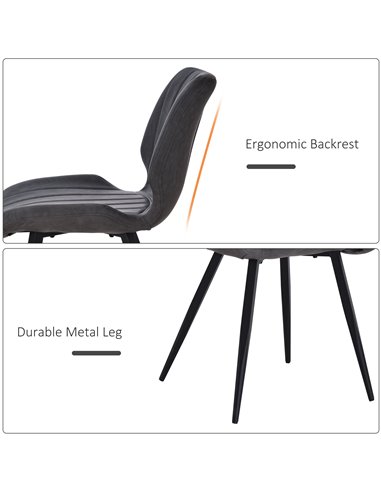 HOMCOM Set of 2 Dining Chairs, Grey PU Leather Upholstered Kitchen Chairs with Moulded Padded Seat, Steel Frame for Dining Room 