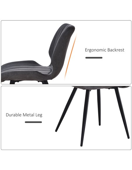 HOMCOM Set of 2 Dining Chairs, Grey PU Leather Upholstered Kitchen Chairs with Moulded Padded Seat, Steel Frame for Dining Room  - pic 69103 | FastDaddyshop