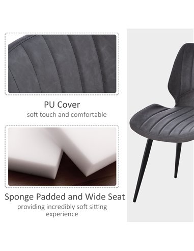 HOMCOM Set of 2 Dining Chairs, Grey PU Leather Upholstered Kitchen Chairs with Moulded Padded Seat, Steel Frame for Dining Room 