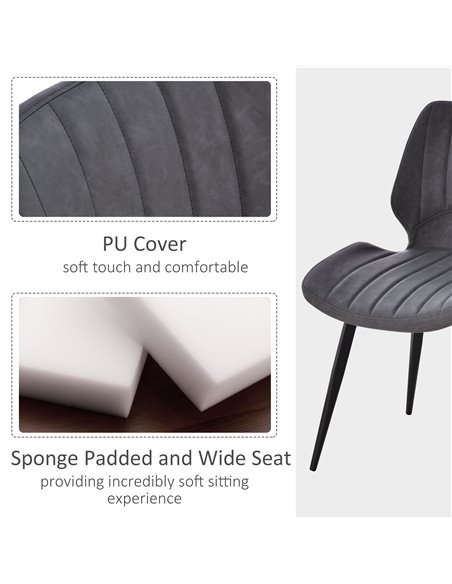 HOMCOM Set of 2 Dining Chairs, Grey PU Leather Upholstered Kitchen Chairs with Moulded Padded Seat, Steel Frame for Dining Room  - pic 69104 | FastDaddyshop