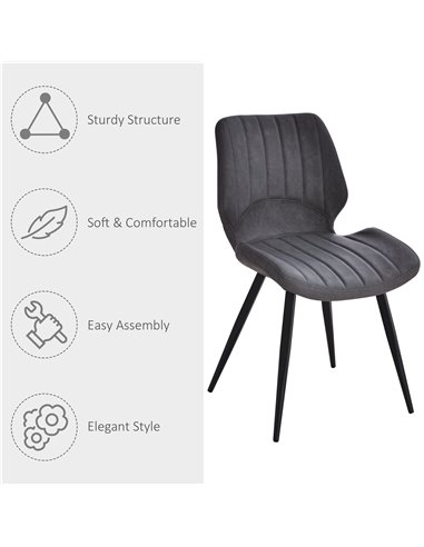 HOMCOM Set of 2 Dining Chairs, Grey PU Leather Upholstered Kitchen Chairs with Moulded Padded Seat, Steel Frame for Dining Room 