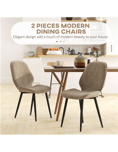 HOMCOM Velvet Dining Chairs, Set of 2 Dining Room Chairs with Metal Legs for Living Room, Dining Room, Light Brown 83A-044V70LR