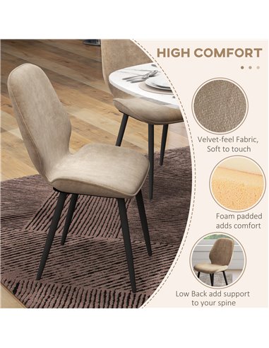 HOMCOM Velvet Dining Chairs, Set of 2 Dining Room Chairs with Metal Legs for Living Room, Dining Room, Light Brown 83A-044V70LR