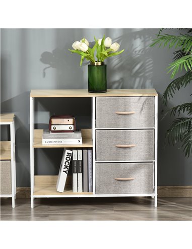 HOMCOM Chest of Drawers Storage  Dresser Cabinet Organizer with 3 Fabric Drawers and 2 Display Shelves for Living Room, Bedroom,