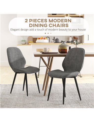 HOMCOM Velvet Dining Chairs, Set of 2 Dining Room Chairs with Metal Legs for Living Room, Dining Room, Grey 83A-044V70GY