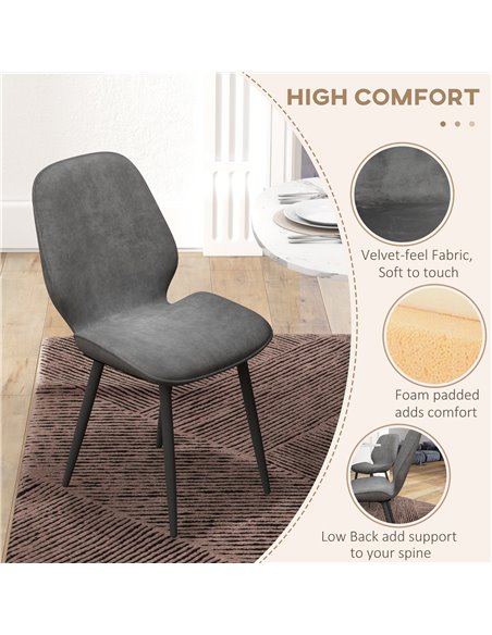 HOMCOM Velvet Dining Chairs, Set of 2 Dining Room Chairs with Metal Legs for Living Room, Dining Room, Grey 83A-044V70GY - pic 69122 | FastDaddyshop
