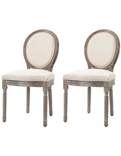 HOMCOM Set of 2 French-Style Kitchen Chairs with Padded Seats, Cream White 835-114V71