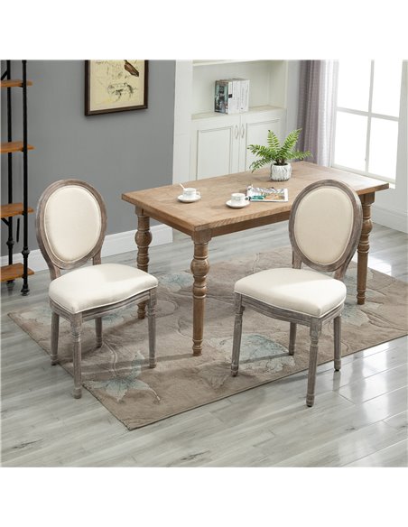 HOMCOM Dining Chairs Set of 2, French-Style Kitchen Chairs with Padded Seats Wood Frame and Brushed Curved Back, Cream White 835 - pic 69128 | FastDaddyshop