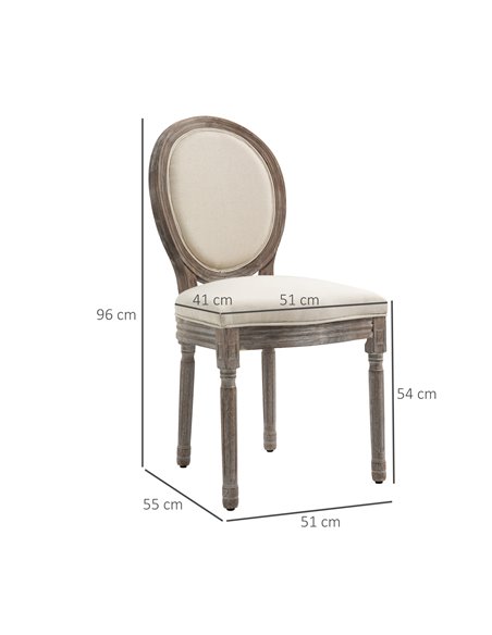 HOMCOM Dining Chairs Set of 2, French-Style Kitchen Chairs with Padded Seats Wood Frame and Brushed Curved Back, Cream White 835 - pic 69129 | FastDaddyshop
