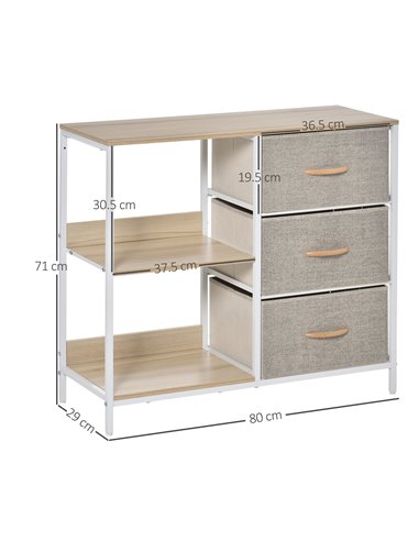 HOMCOM Chest of Drawers Storage  Dresser Cabinet Organizer with 3 Fabric Drawers and 2 Display Shelves for Living Room, Bedroom,