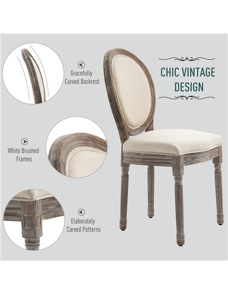 HOMCOM Dining Chairs Set of 2, French-Style Kitchen Chairs with Padded Seats Wood Frame and Brushed Curved Back, Cream White 835 - pic 69130 | FastDaddyshop