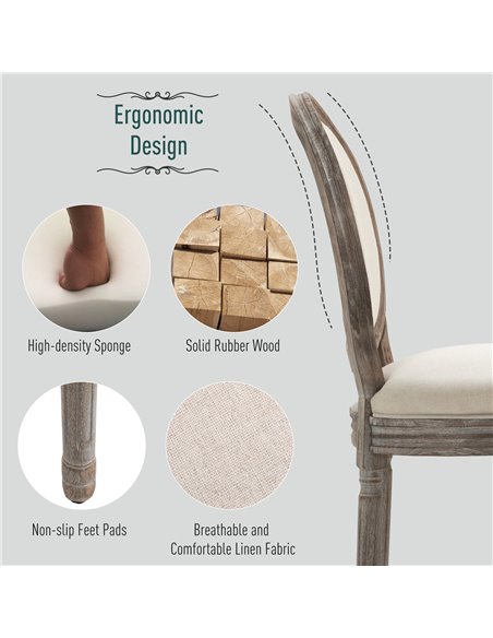 HOMCOM Dining Chairs Set of 2, French-Style Kitchen Chairs with Padded Seats Wood Frame and Brushed Curved Back, Cream White 835 - pic 69131 | FastDaddyshop