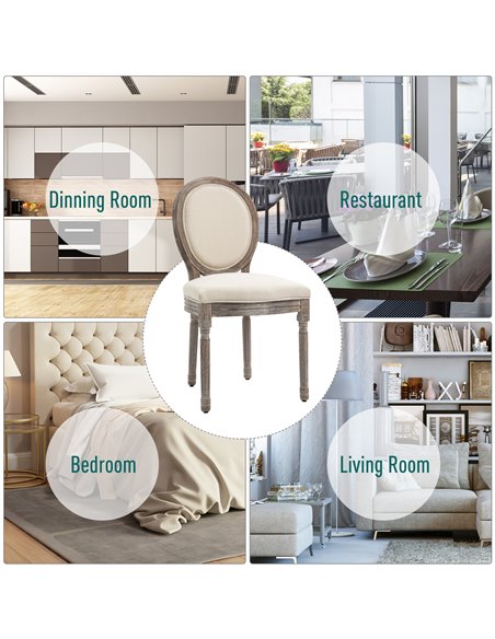 HOMCOM Dining Chairs Set of 2, French-Style Kitchen Chairs with Padded Seats Wood Frame and Brushed Curved Back, Cream White 835 - pic 69132 | FastDaddyshop
