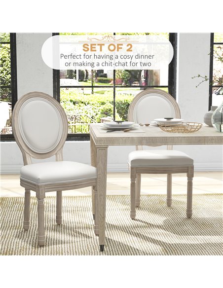 HOMCOM Dining Chairs Set of 2, French Vintage Style Kitchen Chairs with PU Leather Upholstery and Wooden Legs for Dining Room 83 - pic 69139 | FastDaddyshop